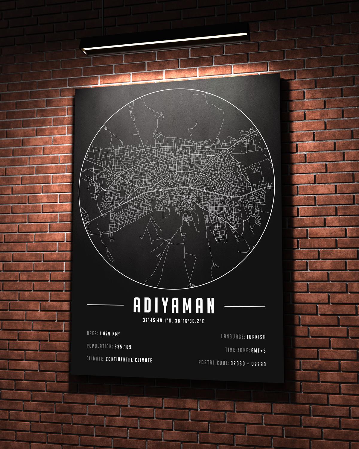 Adıyaman temalı kanvas tablo, 50x70 cm, siyah beyaz, ahşap çerçeveli, modern minimalist duvar dekorasyonu için ideal tasarım