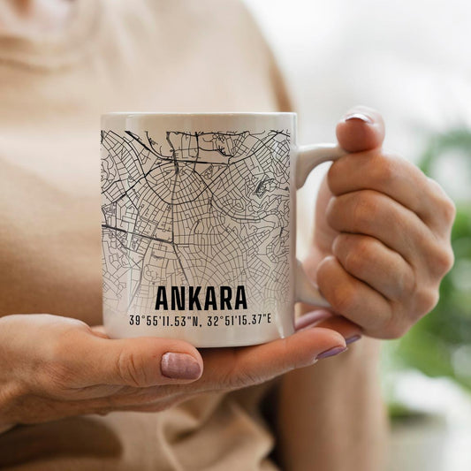 Ankara Şehir Haritası Baskılı Porselen Kupa Bardak