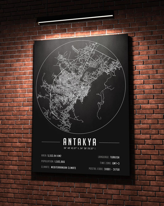 Antakya Şehir Haritası 50 x 70 cm Kanvas Tablo