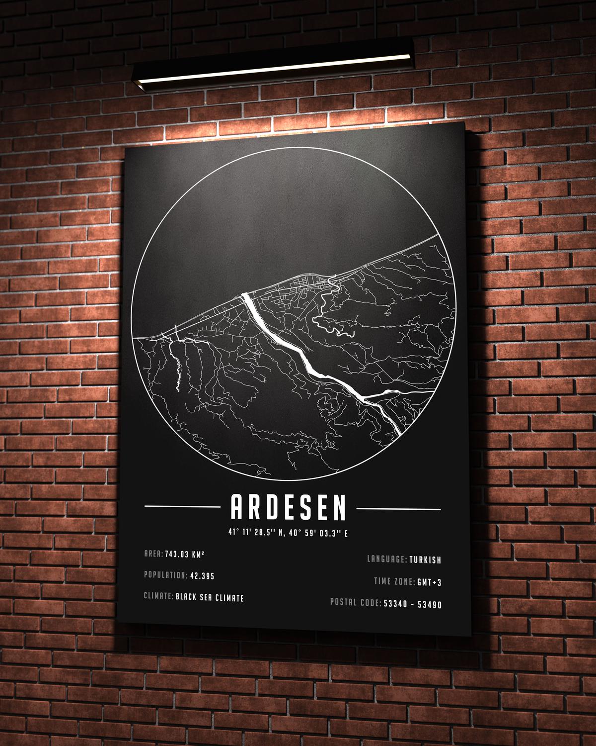 Ardeşen temalı kanvas tablo, 50x70 cm, siyah beyaz, ahşap çerçeveli, modern minimalist duvar dekorasyonu için ideal tasarım