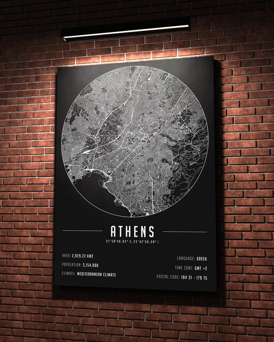 Athens Şehir Haritası 50 x 70 cm Kanvas Tablo