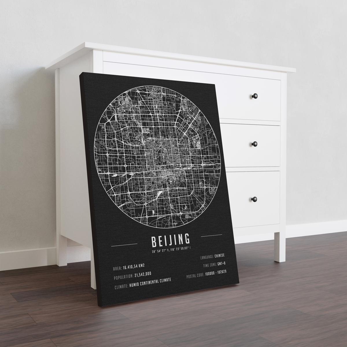 Beijing temalı kanvas tablo, 50x70 cm, siyah beyaz, ahşap çerçeveli, modern minimalist duvar dekorasyonu için ideal tasarım