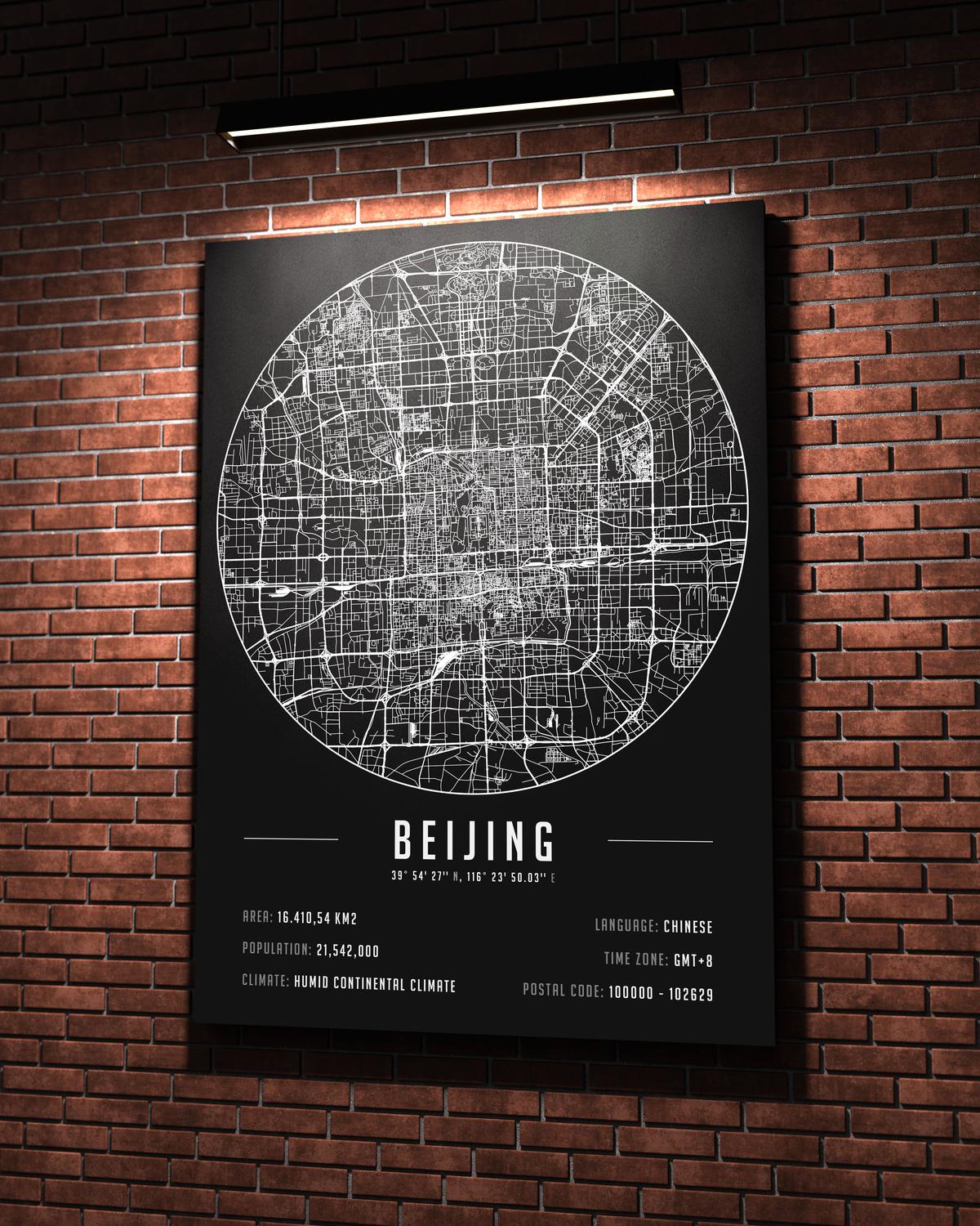 Beijing temalı kanvas tablo, 50x70 cm, siyah beyaz, ahşap çerçeveli, modern minimalist duvar dekorasyonu için ideal tasarım