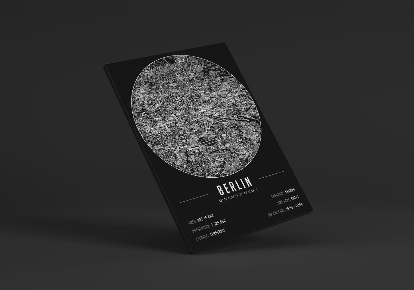 Berlin temalı kanvas tablo, 50x70 cm, siyah beyaz, ahşap çerçeveli, modern minimalist duvar dekorasyonu için ideal tasarım