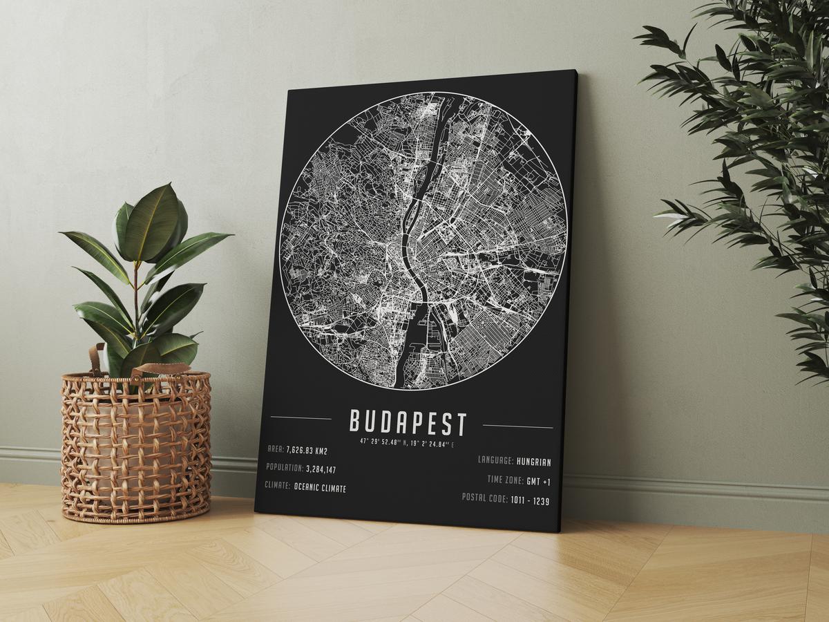 Budapest temalı kanvas tablo, 50x70 cm, siyah beyaz, ahşap çerçeveli, modern minimalist duvar dekorasyonu için ideal tasarım