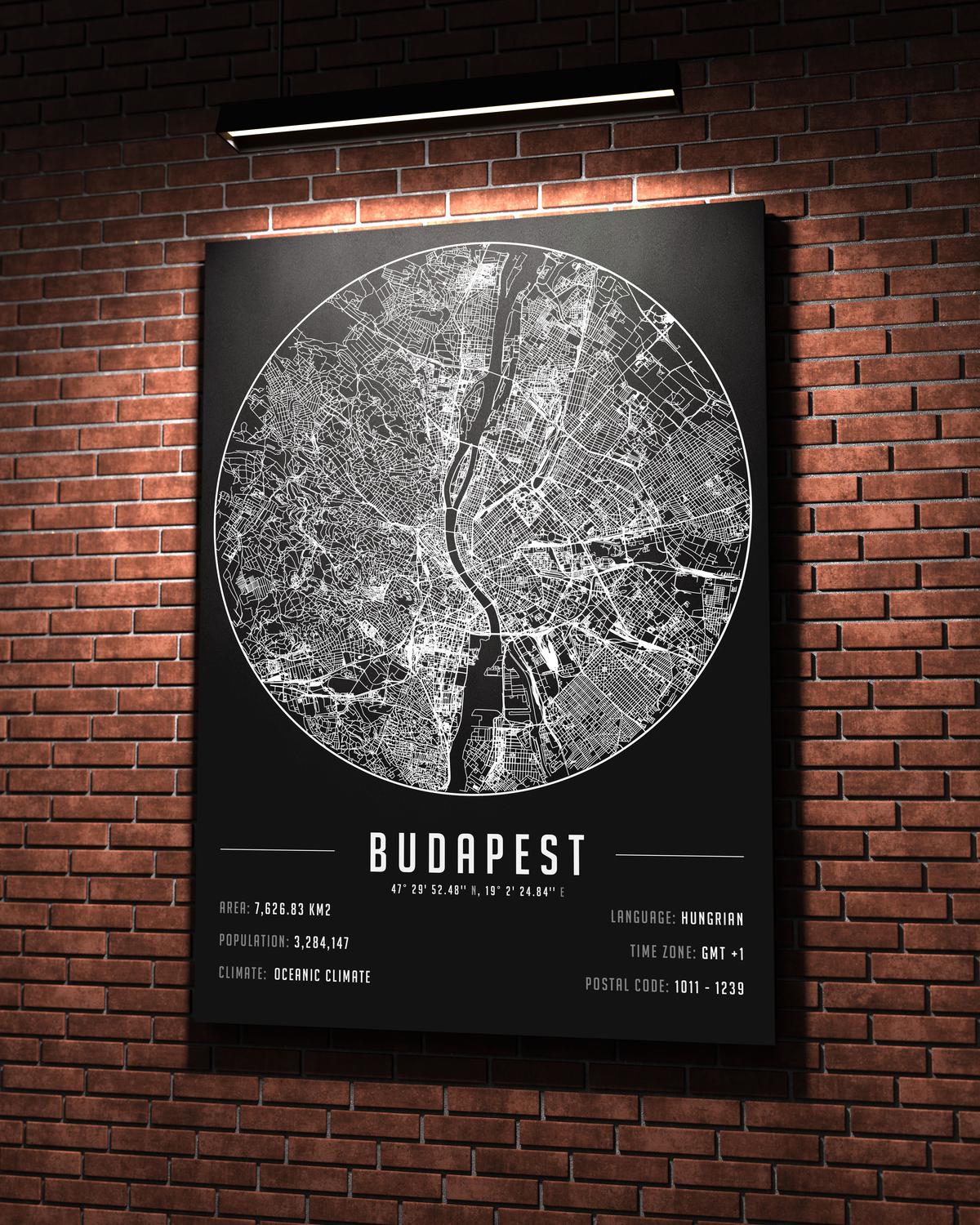 Budapest temalı kanvas tablo, 50x70 cm, siyah beyaz, ahşap çerçeveli, modern minimalist duvar dekorasyonu için ideal tasarım
