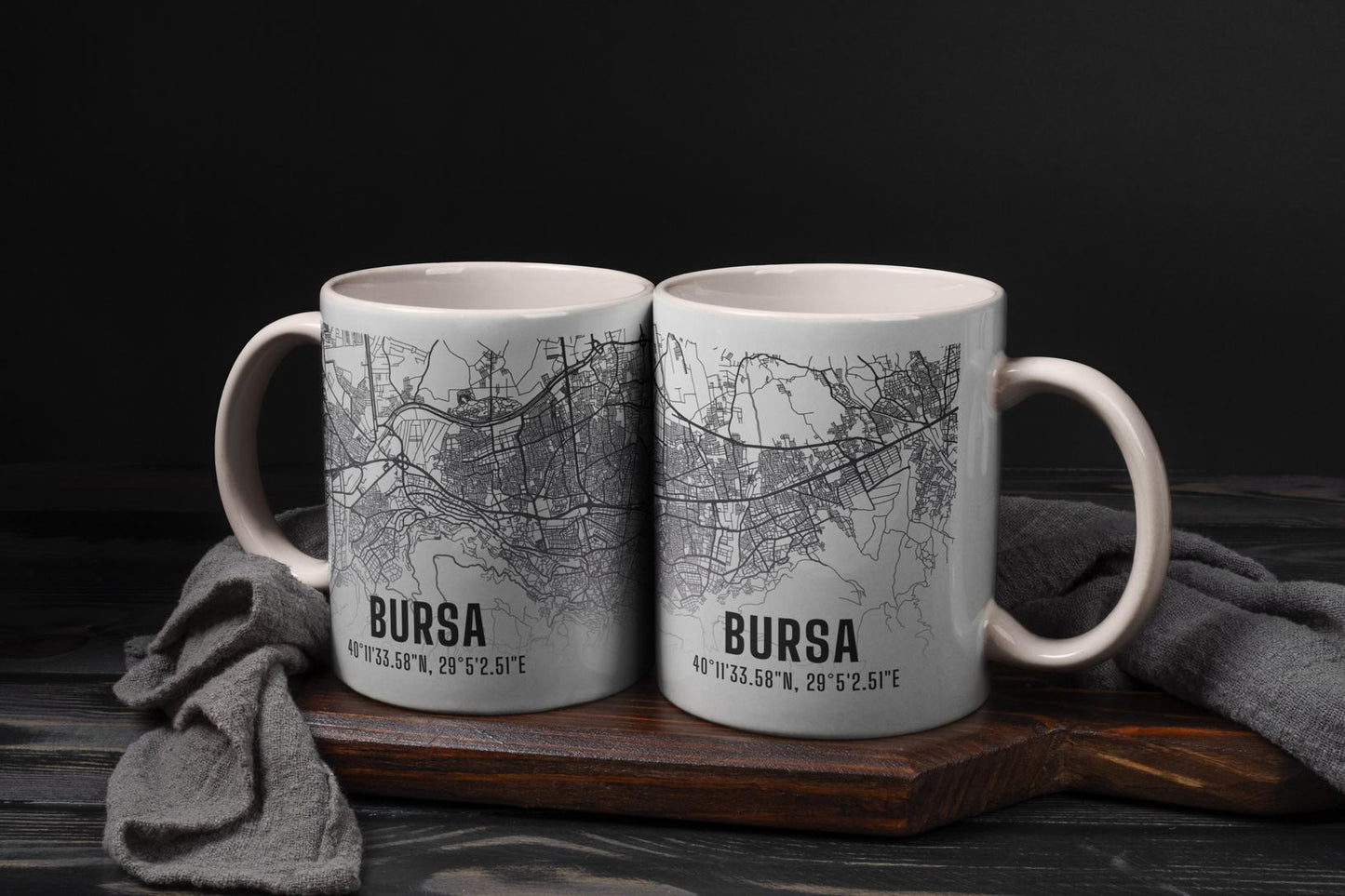 Bursa Şehir Haritası Baskılı Porselen Kupa Bardak