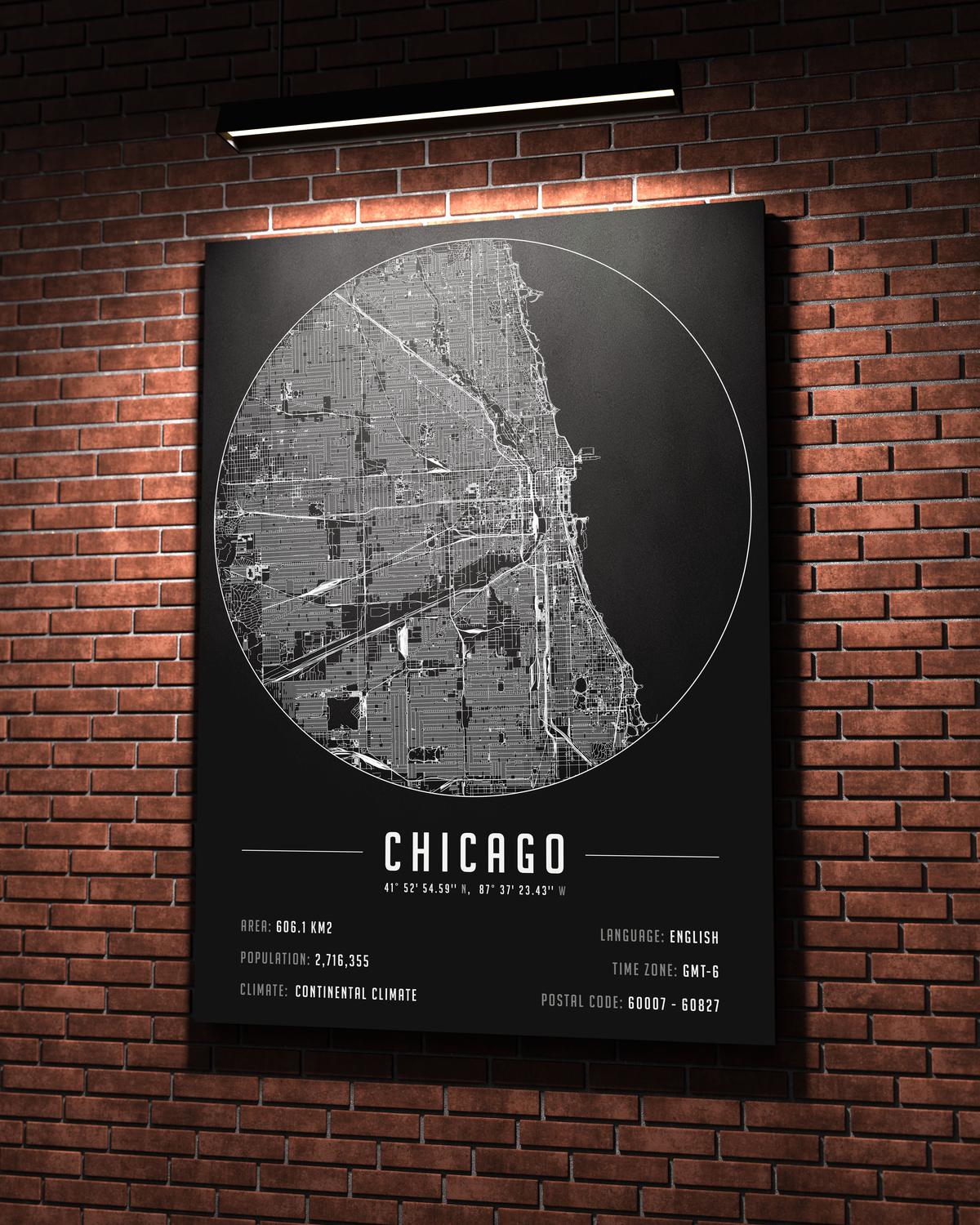 Chicago temalı kanvas tablo, 50x70 cm, siyah beyaz, ahşap çerçeveli, modern minimalist duvar dekorasyonu için ideal tasarım