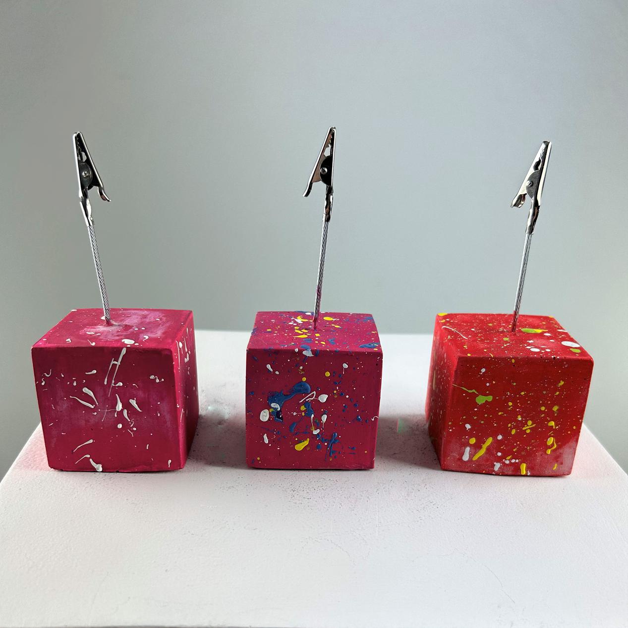 Fuşya Kırmızı Colorful Splash Küp Not Tutucu 3'lü Set