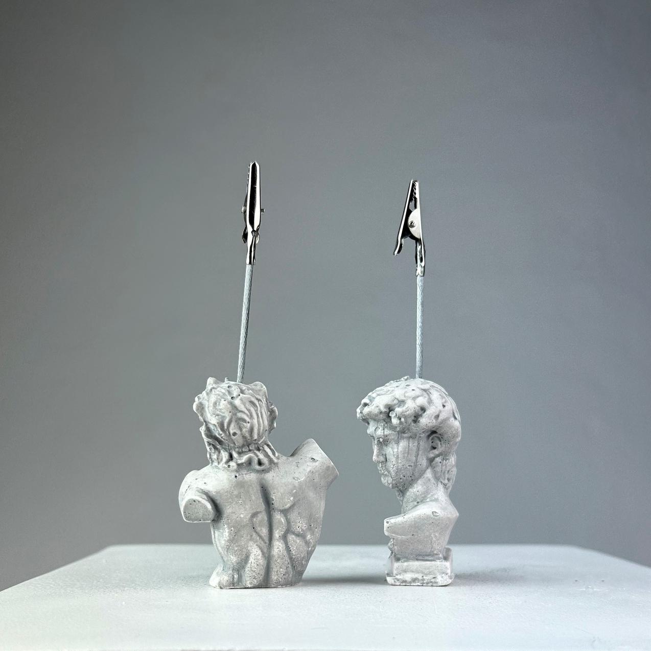 Gri Eskitme David ve Laocoon 2'li Heykel Not Tutucu Set