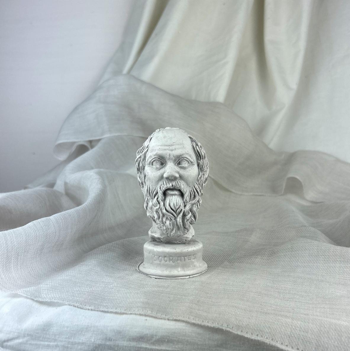 Gri Eskitme Socrates Heykel Büst Biblo 13 cm