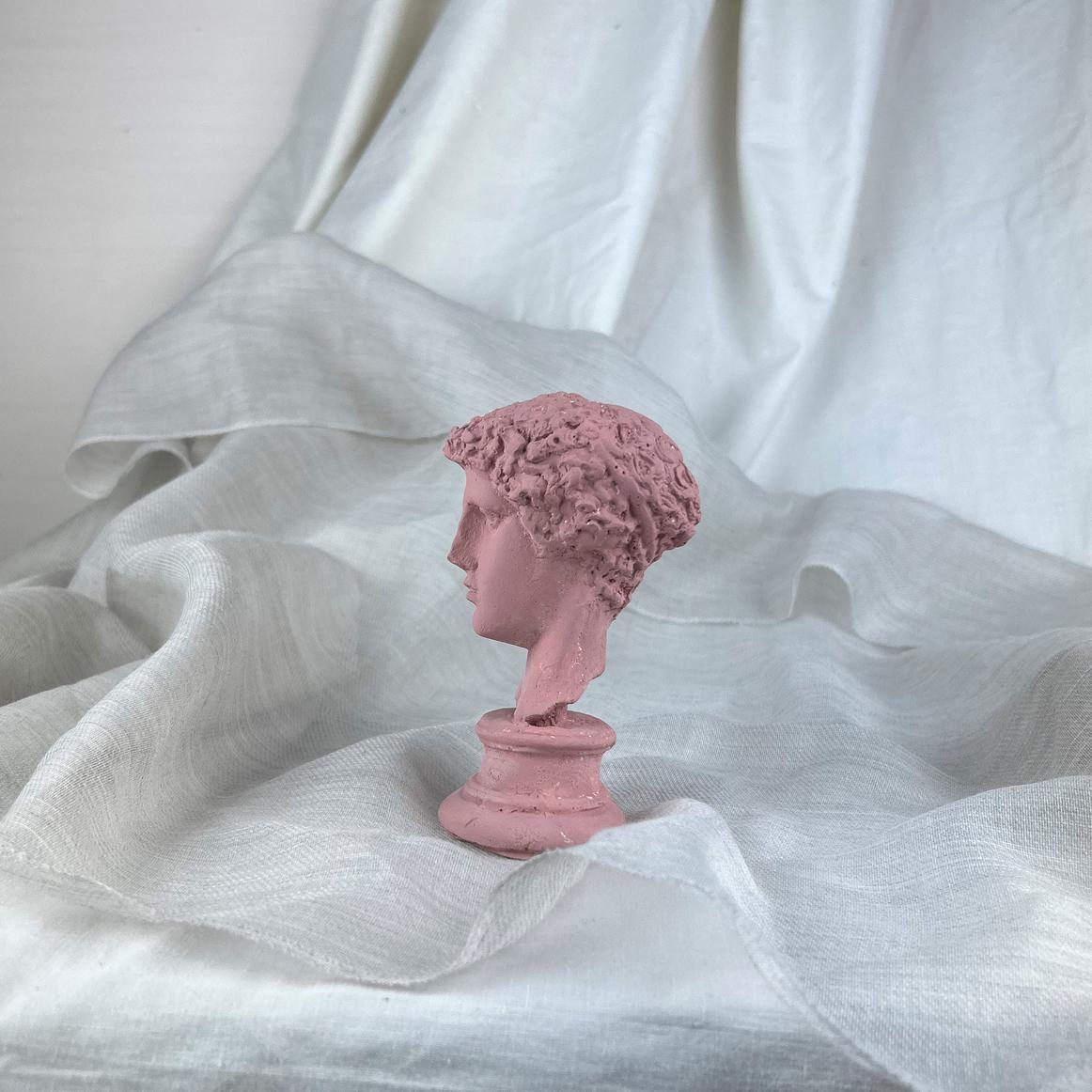 Antik Pembe Hermes Heykel Büst Biblo 13 cm