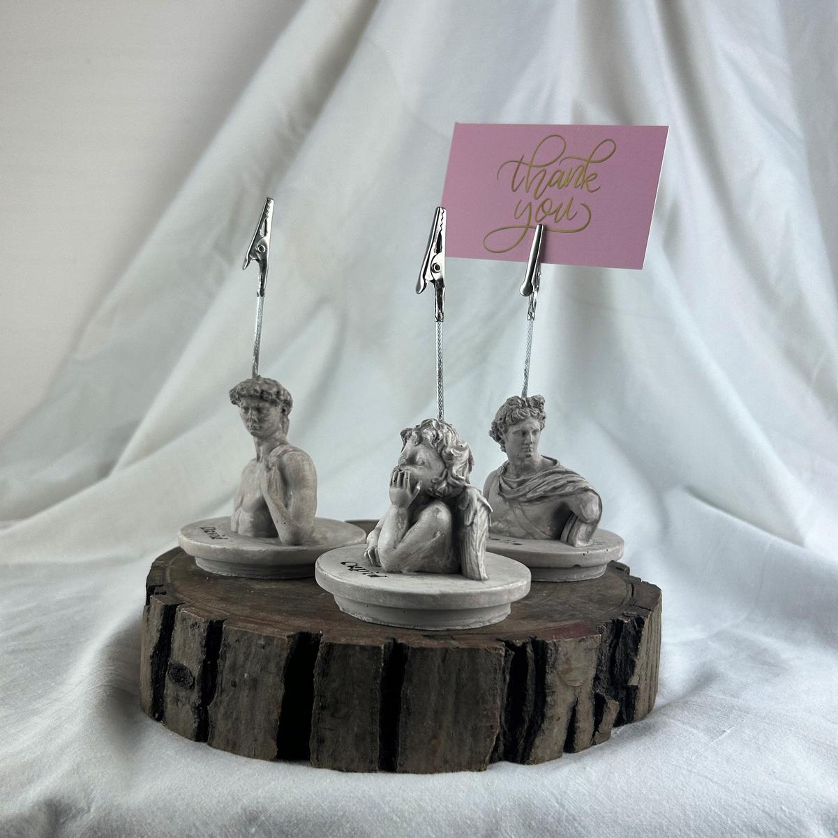 Vizon Eskitme David, Cupid (Melek) ve Apollo Kaideli Heykel 3'lü Not Tutucu Set