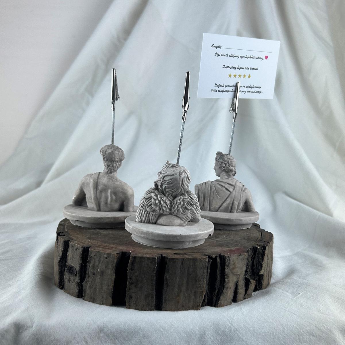 Vizon Eskitme David, Cupid (Melek) ve Apollo Kaideli Heykel 3'lü Not Tutucu Set