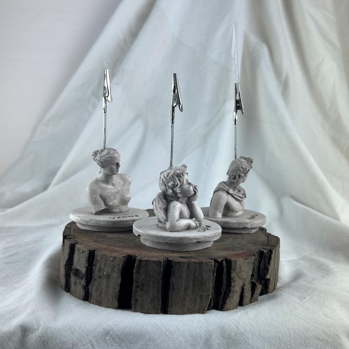 Vizon Eskitme David, Cupid (Melek) ve Apollo Kaideli Heykel 3'lü Not Tutucu Set