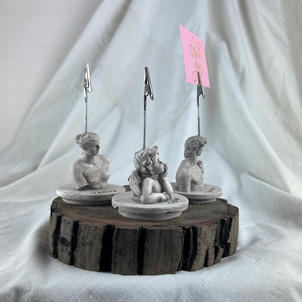 Vizon Eskitme David, Cupid (Melek) ve Venus Kaideli Heykel 3'lü Not Tutucu Set