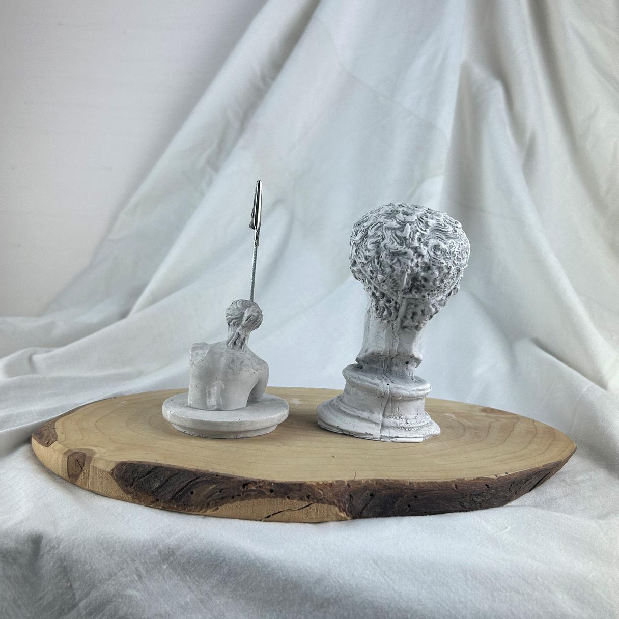 Gri Eskitme Hermes 13 cm Büst ve Venus Not Tutucu 2'li Dekoratif Set