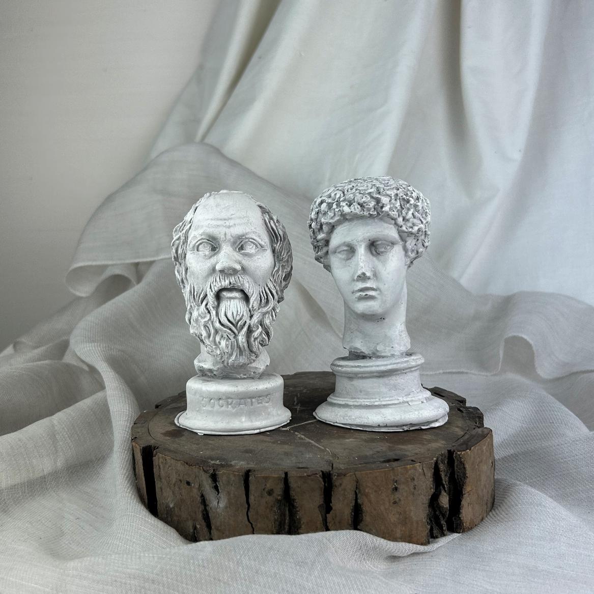Gri Eskitme Hermes ve Socrates 13 cm 2'li Heykel Set Dekoratif Obje
