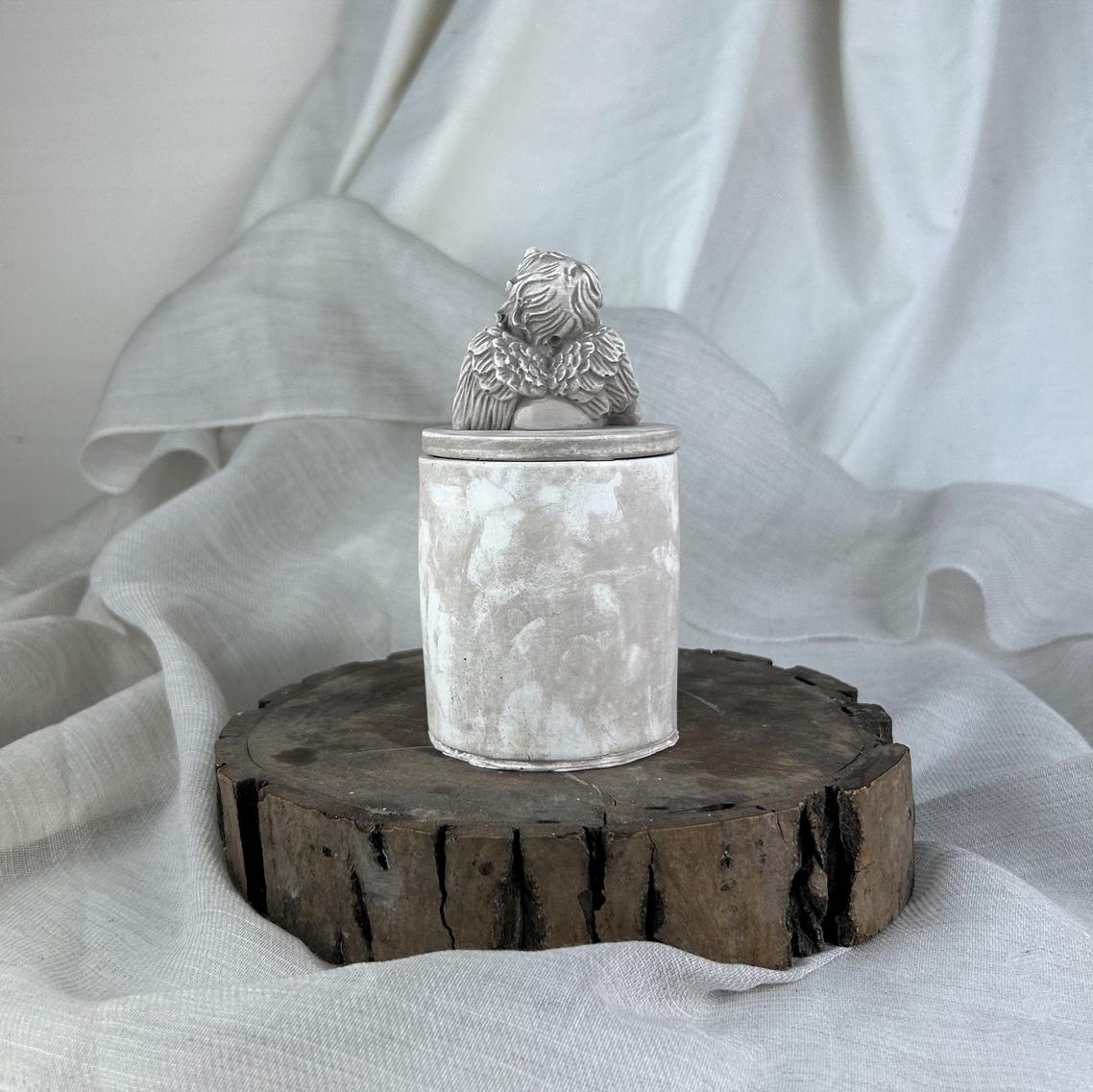 Vizon Eskitme Cupid (Melek) Kapaklı Kutu, Dekoratif Beton Kutu