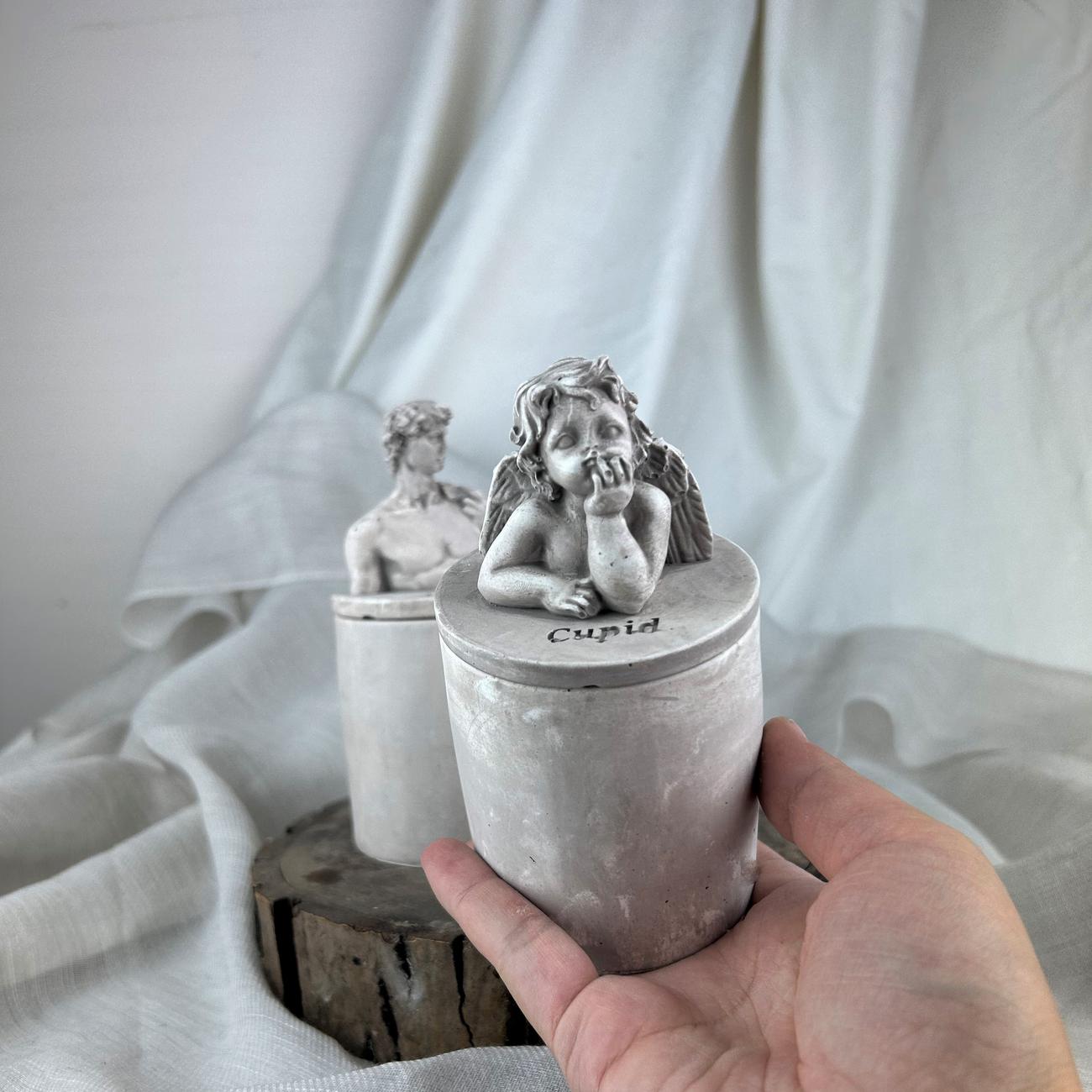 Vizon Eskitme David ve Cupid (Melek) 2'li Kapaklı Kutu Set, Dekoratif Beton Kutu