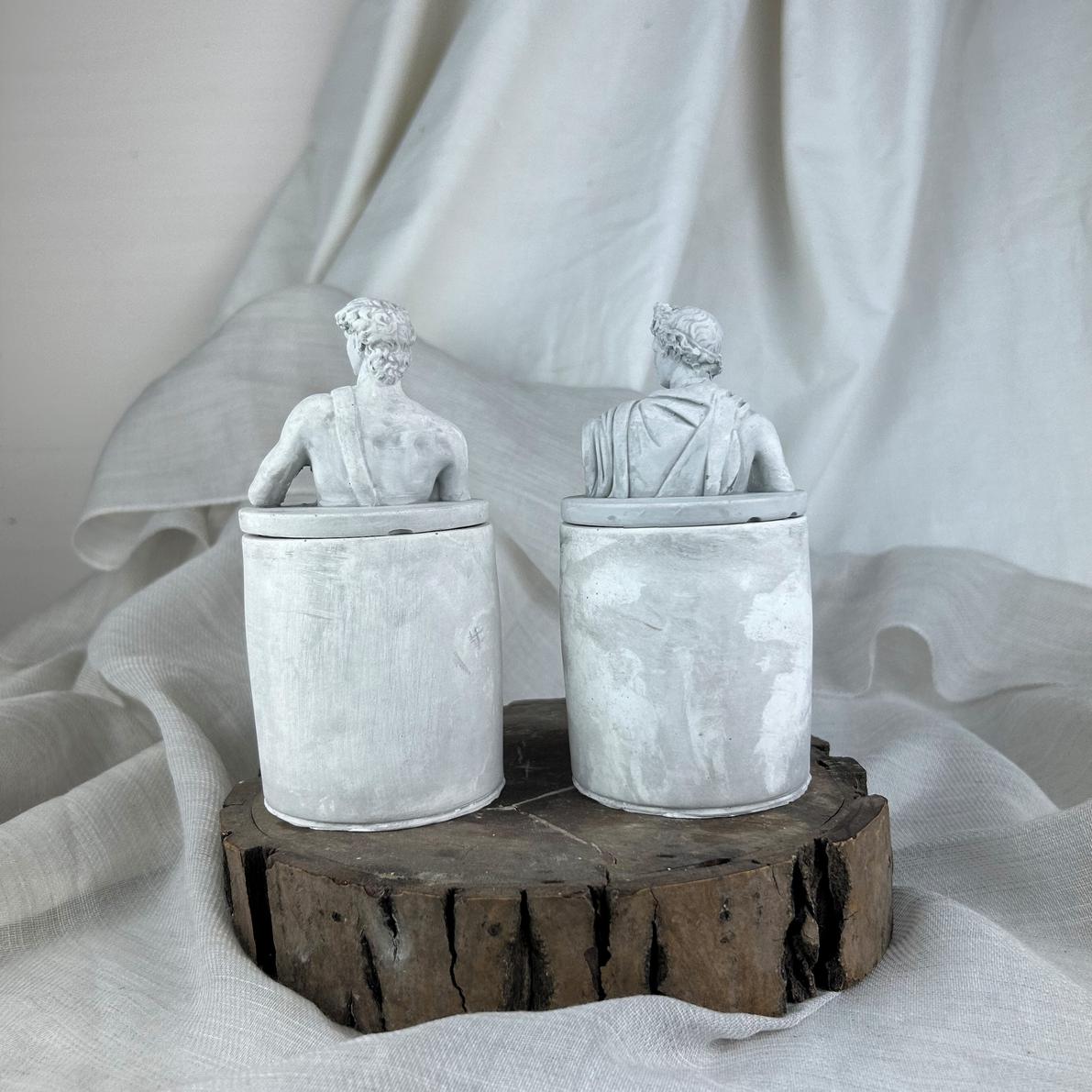 Gri Eskitme David ve Apollo 2'li Kapaklı Kutu Set, Dekoratif Beton Kutu