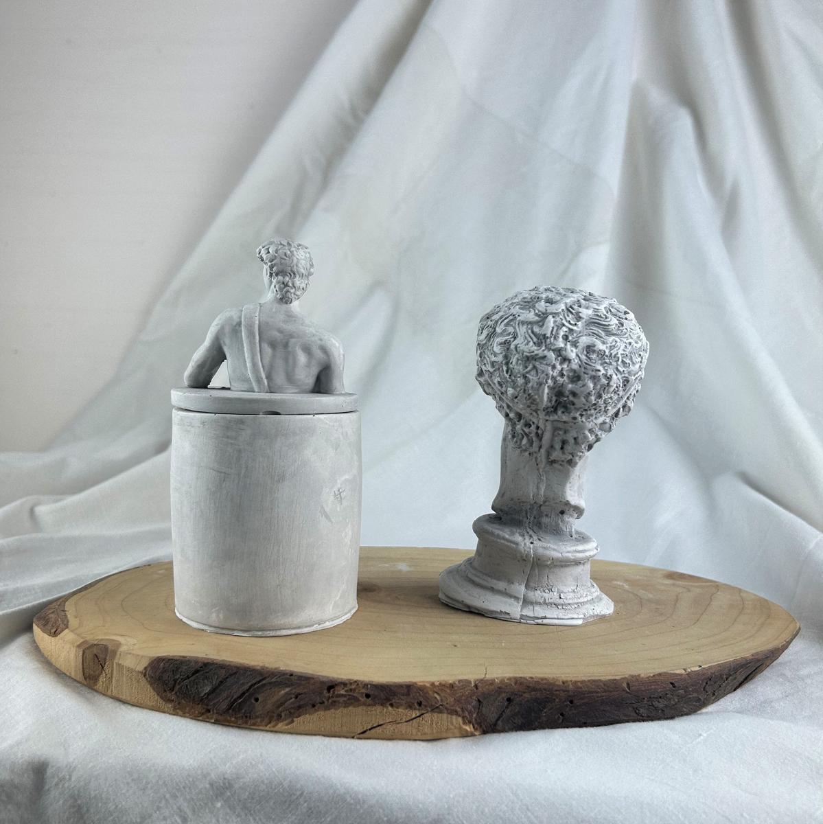 Gri Eskitme David Kapaklı Kutu ve Hermes 13 cm Büst Dekoratif 2'li Set