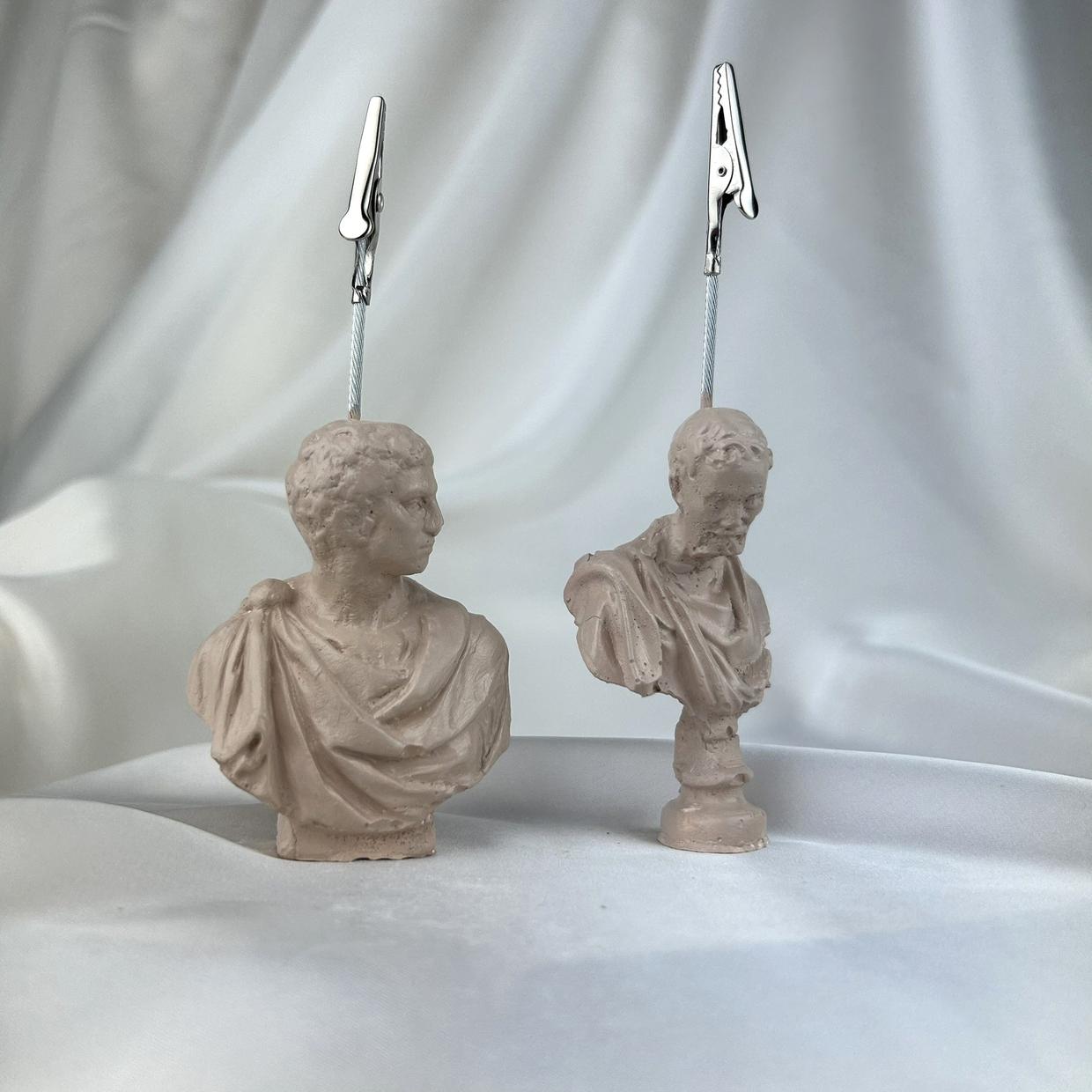 Krem Michelangelo ve Brutus Heykel 2'li Not Tutucu Set