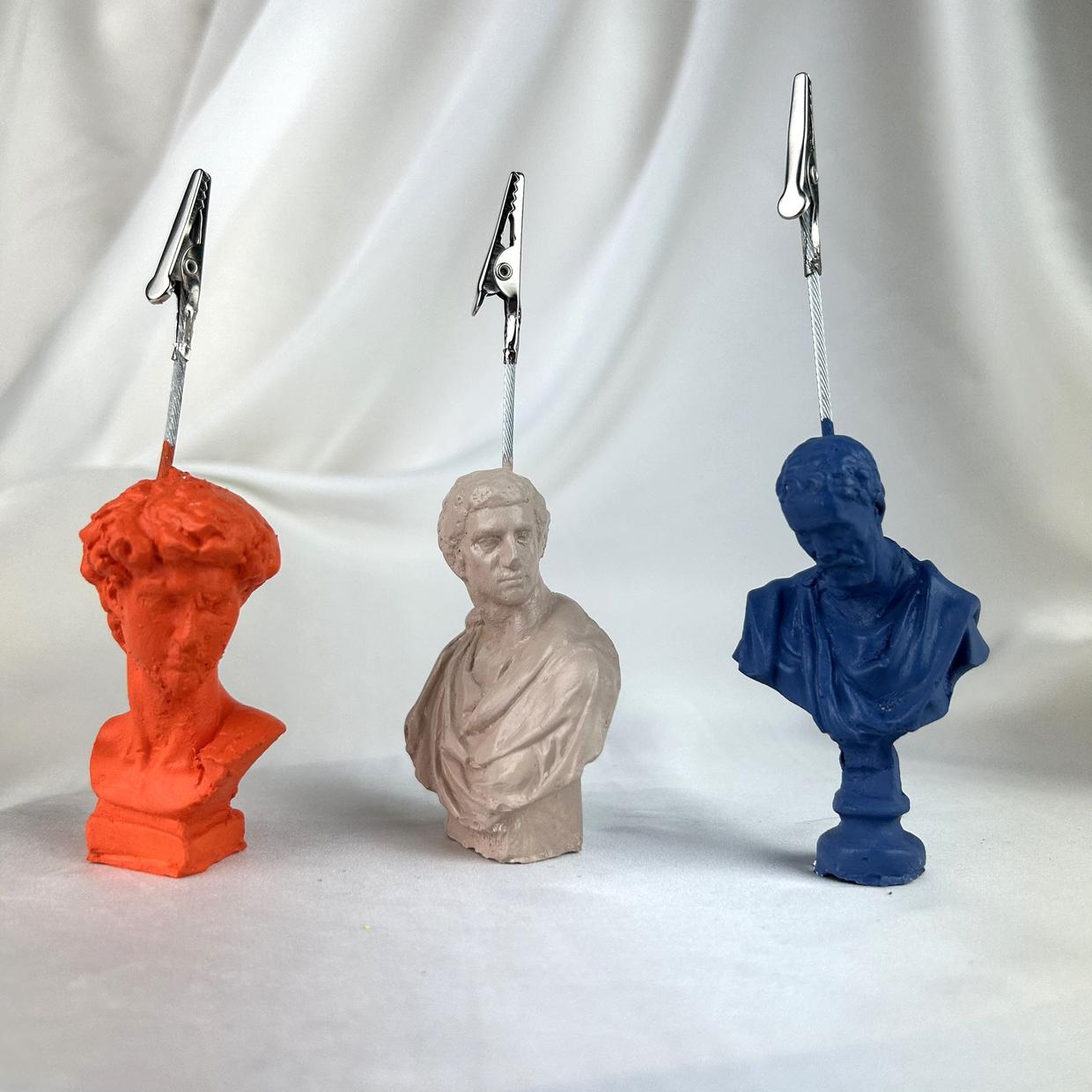 David, Brutus ve Michelangelo Heykel 3'lü Not Tutucu Set (Turuncu,Krem, Gri Mavi)