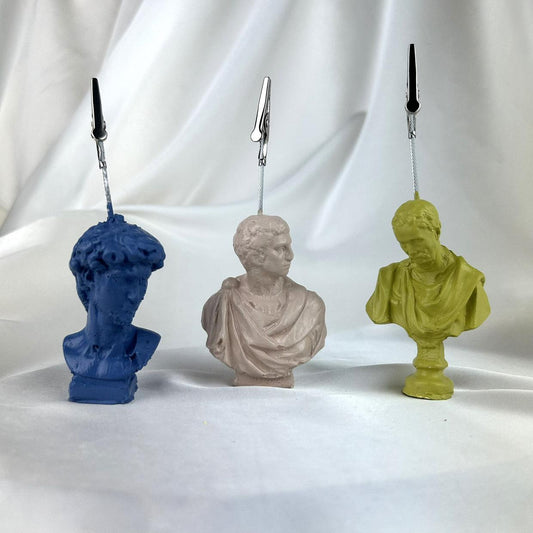 David, Brutus ve Michelangelo Heykel 3'lü Not Tutucu Set (Gri Mavi, Krem, Küf Yeşili)