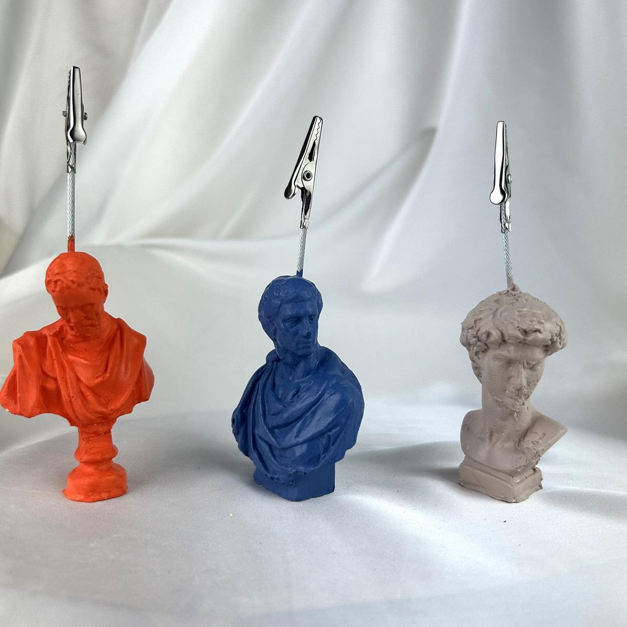 Michelangelo, Brutus ve David Heykel 3'lü Not Tutucu Set (Turuncu, Gri Mavi, Krem)
