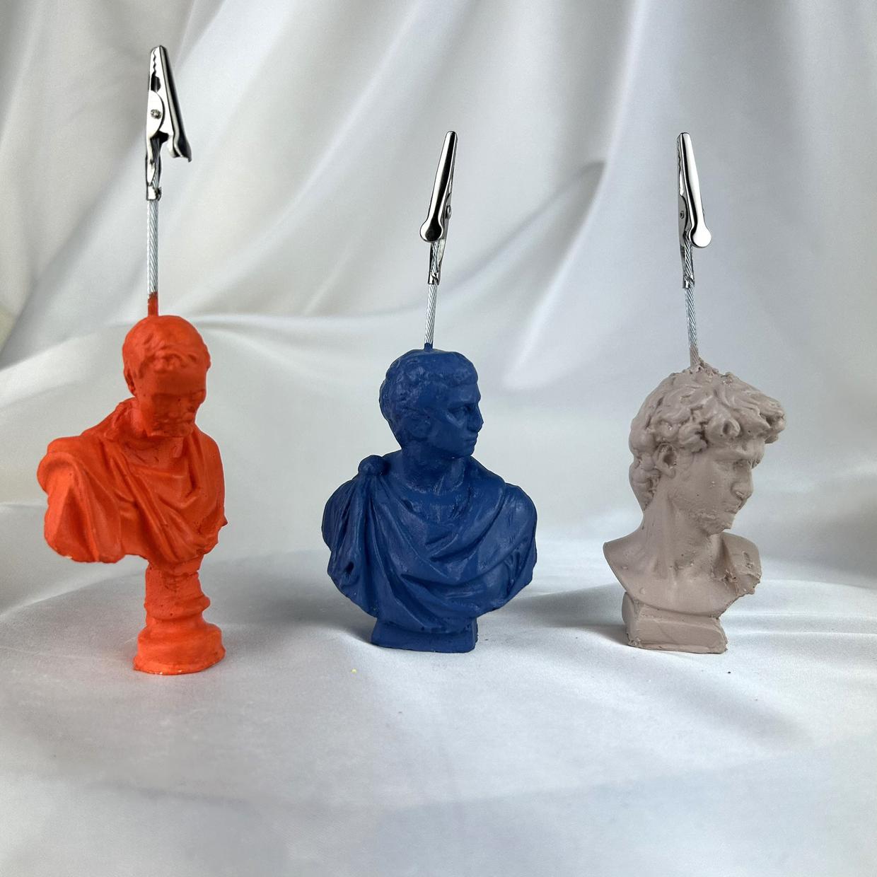 Michelangelo, Brutus ve David Heykel 3'lü Not Tutucu Set (Turuncu, Gri Mavi, Krem)