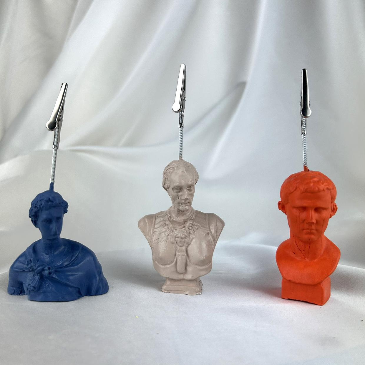Michelangelo, Brutus ve David Heykel 3'lü Not Tutucu Set (Turuncu, Gri Mavi, Krem)