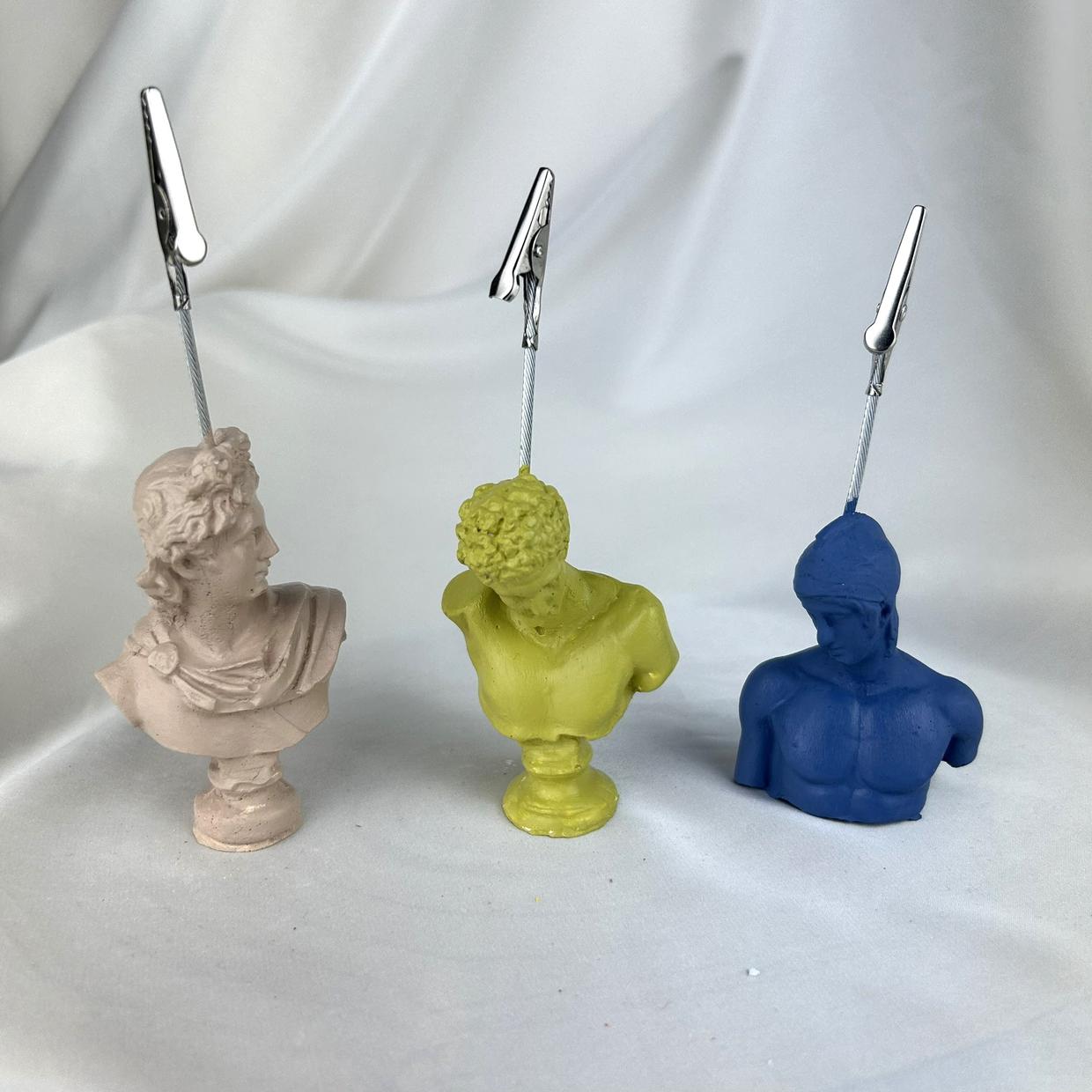 Apollo, Hermes ve Ares Heykel 3'lü Not Tutucu Set (Krem, K.Yeşili, Gri Mavi)