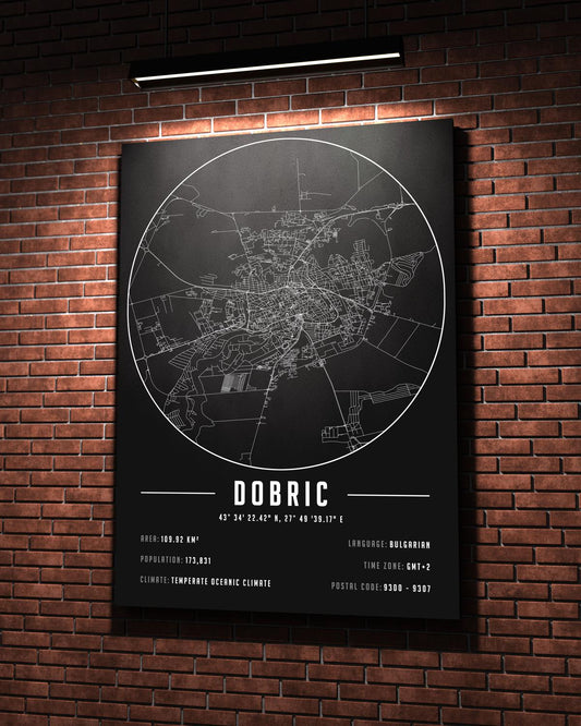 Dobric Şehir Haritası 50 x 70 cm Kanvas Tablo