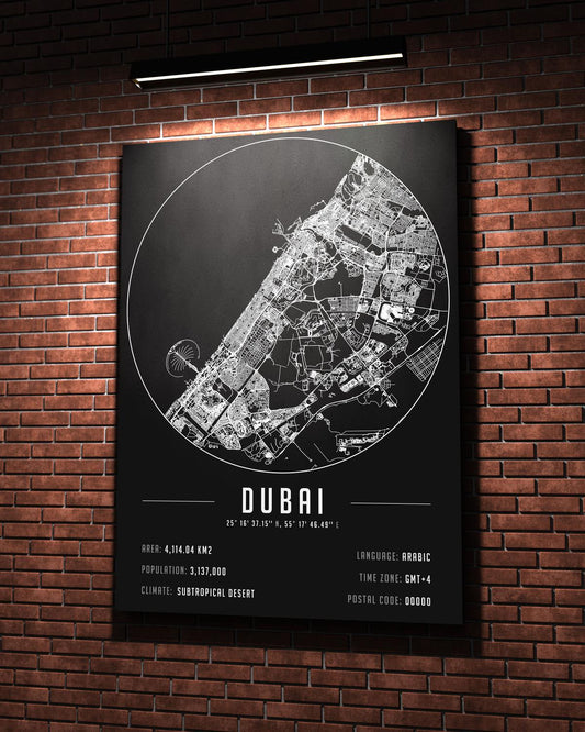 Dubai Şehir Haritası 50 x 70 cm Kanvas Tablo