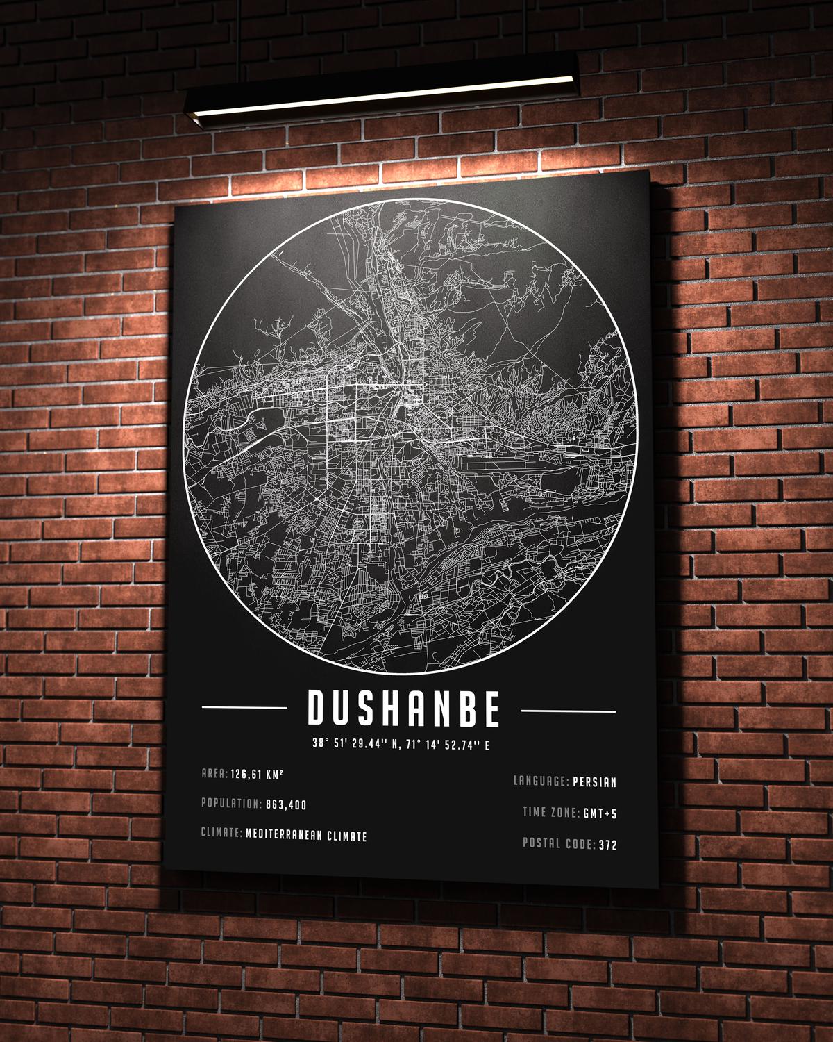 Dushanbe temalı kanvas tablo, 50x70 cm, siyah beyaz, ahşap çerçeveli, modern minimalist duvar dekorasyonu için ideal tasarım