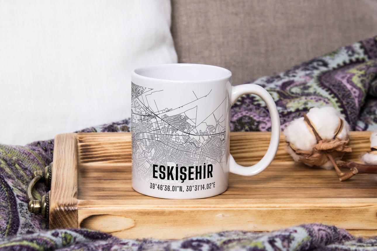 Eskişehir Şehir Haritası Baskılı Porselen Kupa Bardak