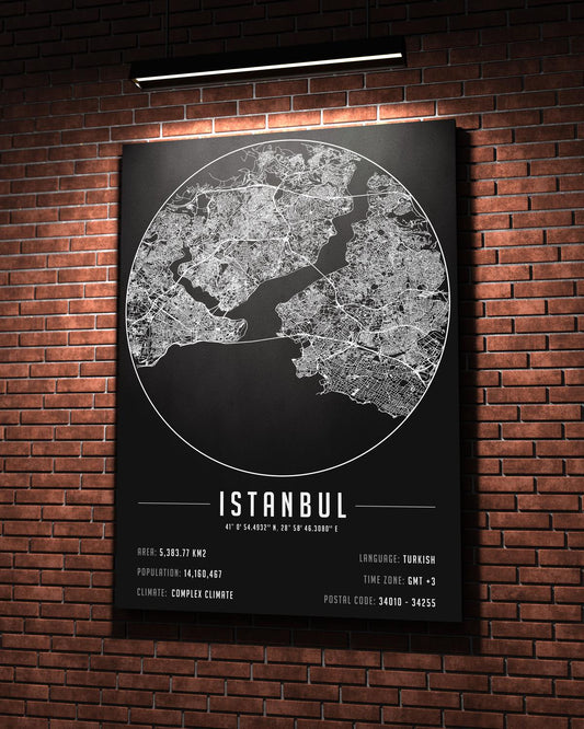 İstanbul Şehir Haritası 50 x 70 cm Kanvas Tablo
