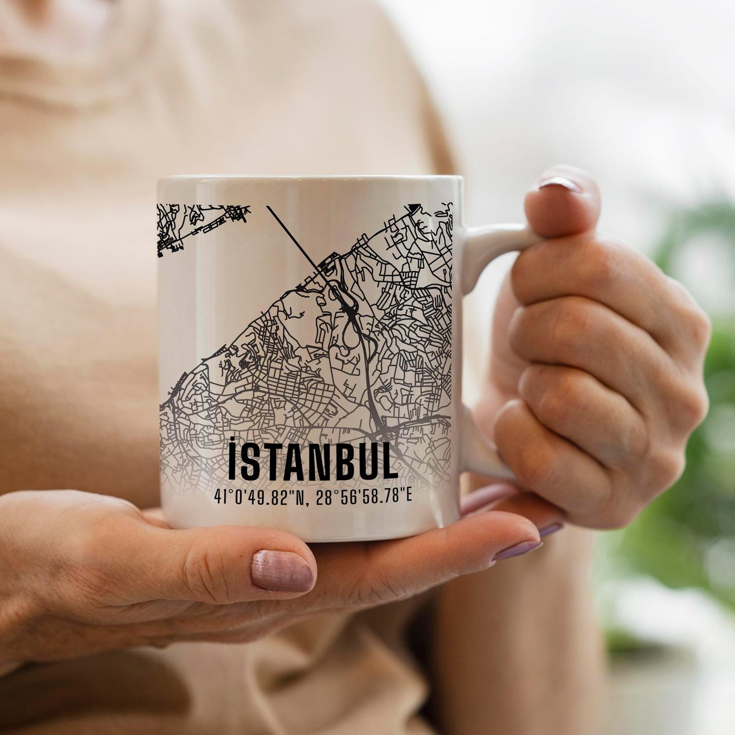 İstanbul Şehir Haritası Baskılı Porselen Kupa Bardak