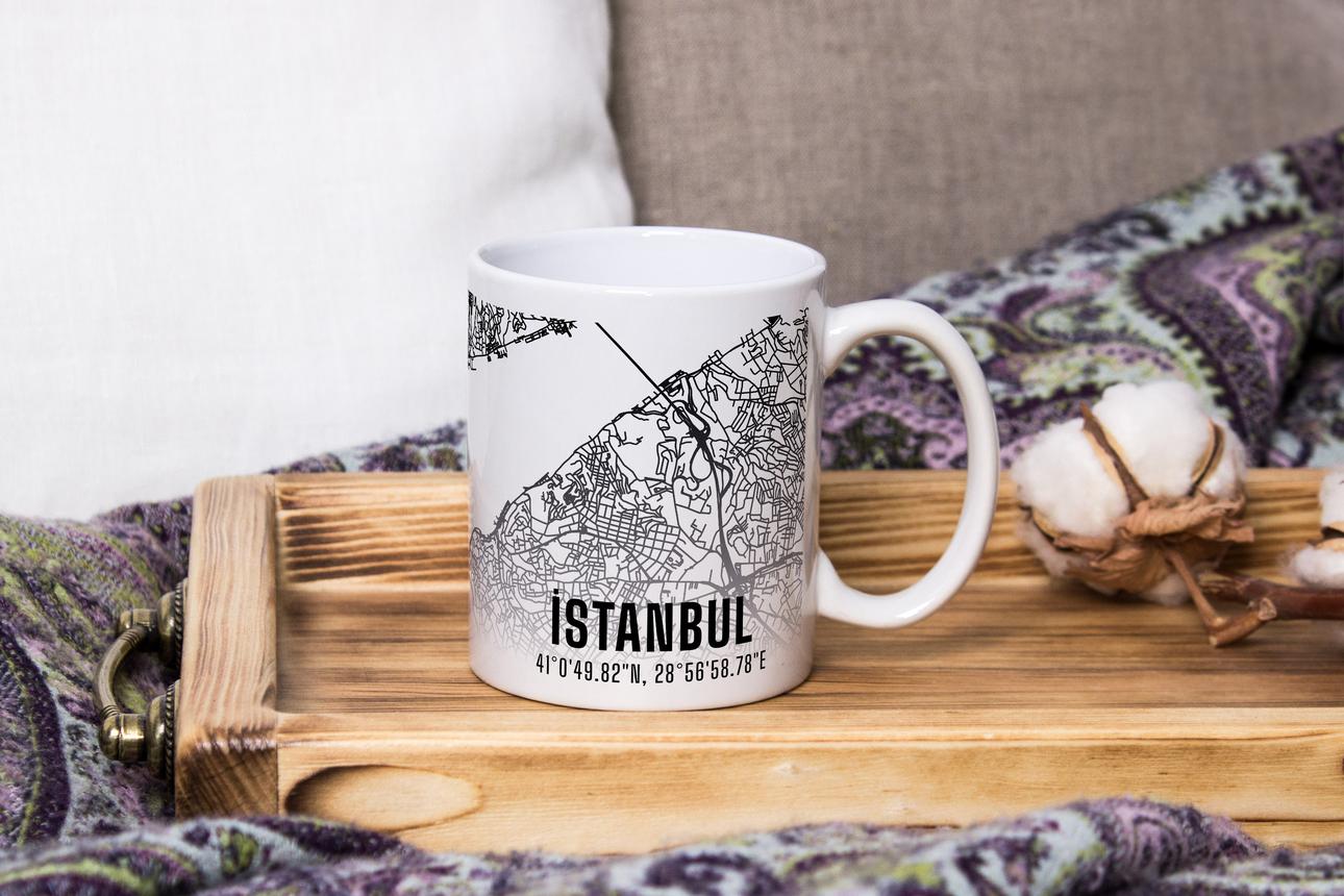 İstanbul Şehir Haritası Baskılı Porselen Kupa Bardak
