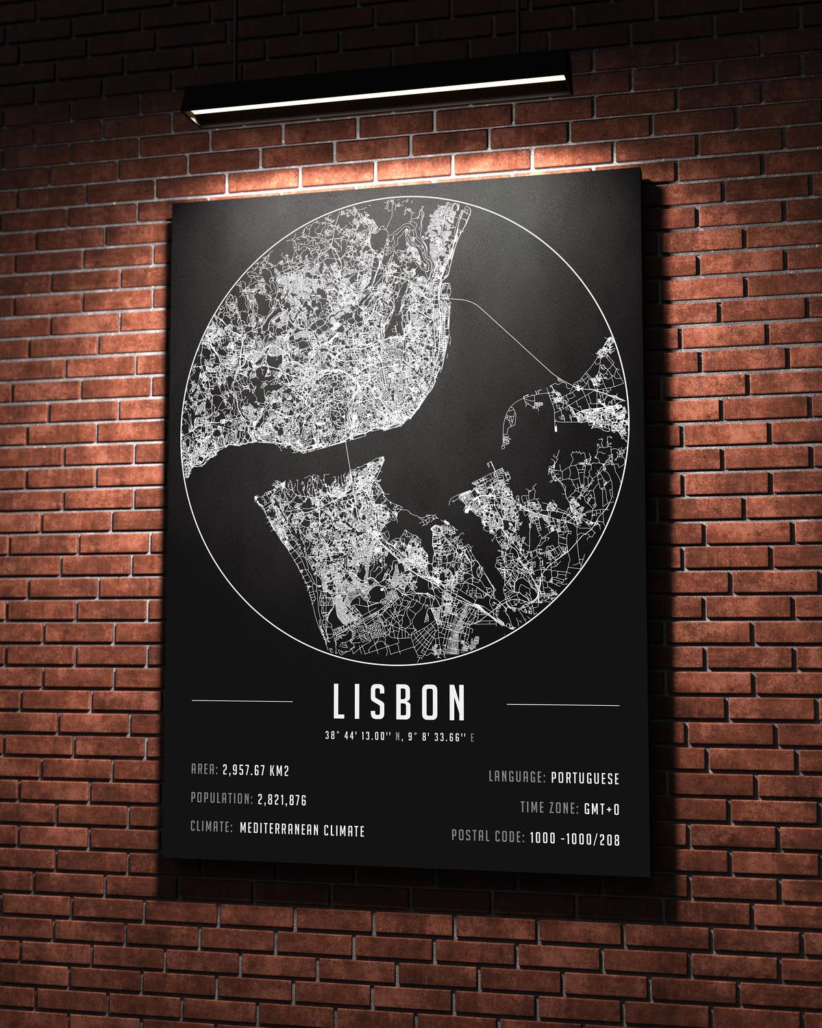 Lisbon temalı kanvas tablo, 50x70 cm, siyah beyaz, ahşap çerçeveli, modern minimalist duvar dekorasyonu için ideal tasarım