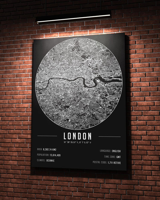 London Şehir Haritası 50 x 70 cm Kanvas Tablo