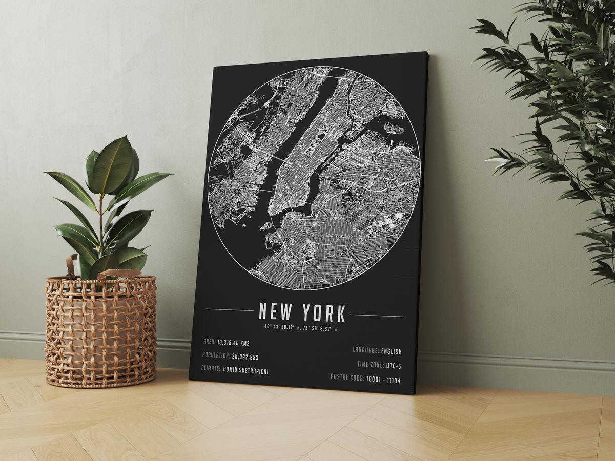 New York temalı kanvas tablo, 50x70 cm, siyah beyaz, ahşap çerçeveli, modern minimalist duvar dekorasyonu için ideal tasarım