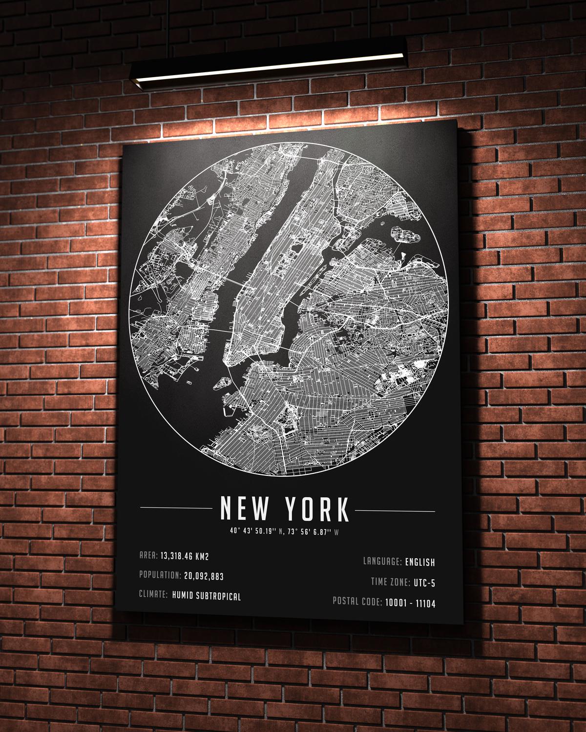 NewYork Şehir Haritası 50 x 70 cm Kanvas Tablo