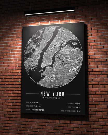 NewYork Şehir Haritası 50 x 70 cm Kanvas Tablo