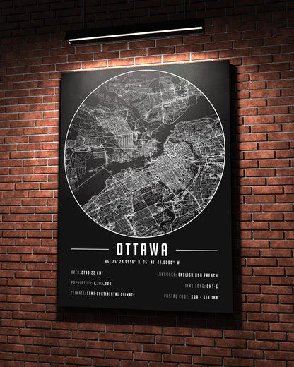 Ottawa Şehir Haritası 50 x 70 cm Kanvas Tablo