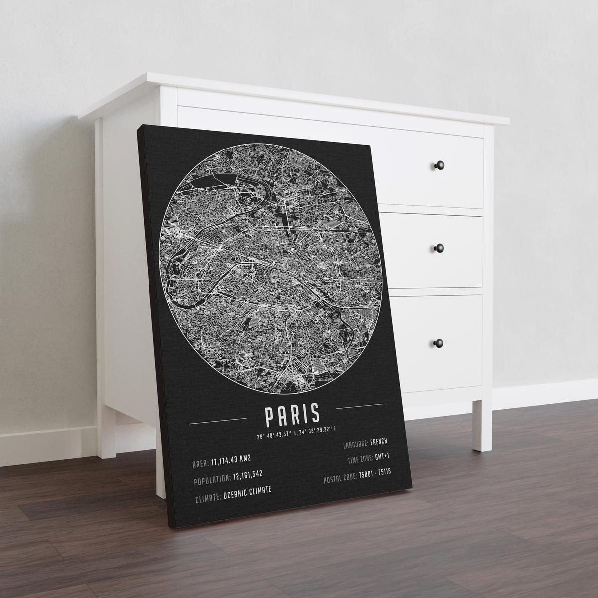 Paris temalı kanvas tablo, 50x70 cm, siyah beyaz, ahşap çerçeveli, modern minimalist duvar dekorasyonu için ideal tasarım