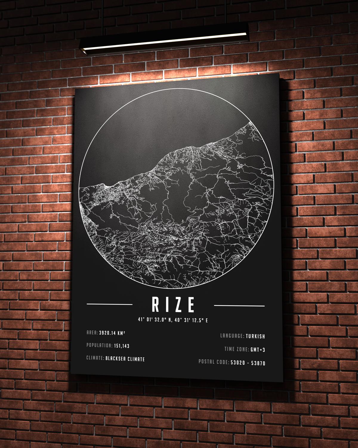 Rize temalı kanvas tablo, 50x70 cm, siyah beyaz, ahşap çerçeveli, modern minimalist duvar dekorasyonu için ideal tasarım