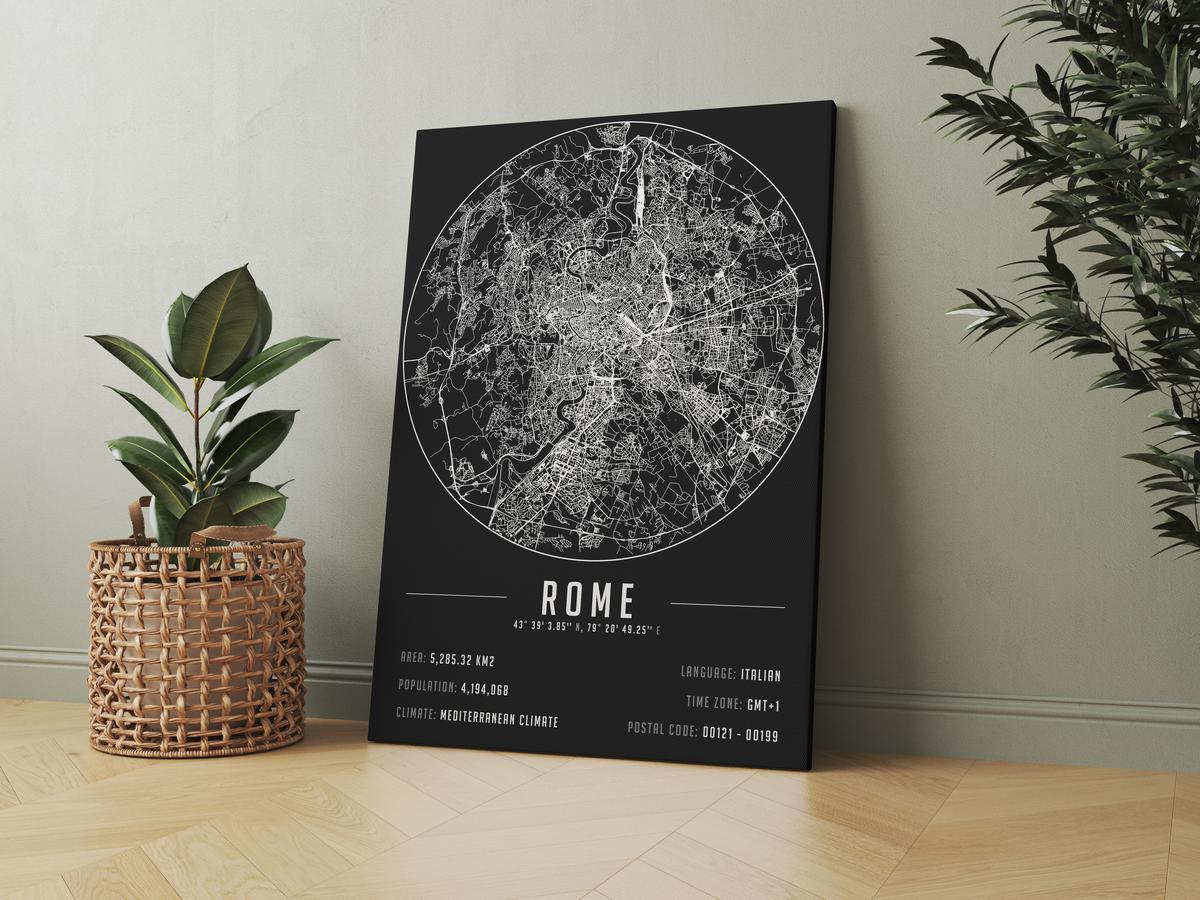 Rome temalı kanvas tablo, 50x70 cm, siyah beyaz, ahşap çerçeveli, modern minimalist duvar dekorasyonu için ideal tasarım