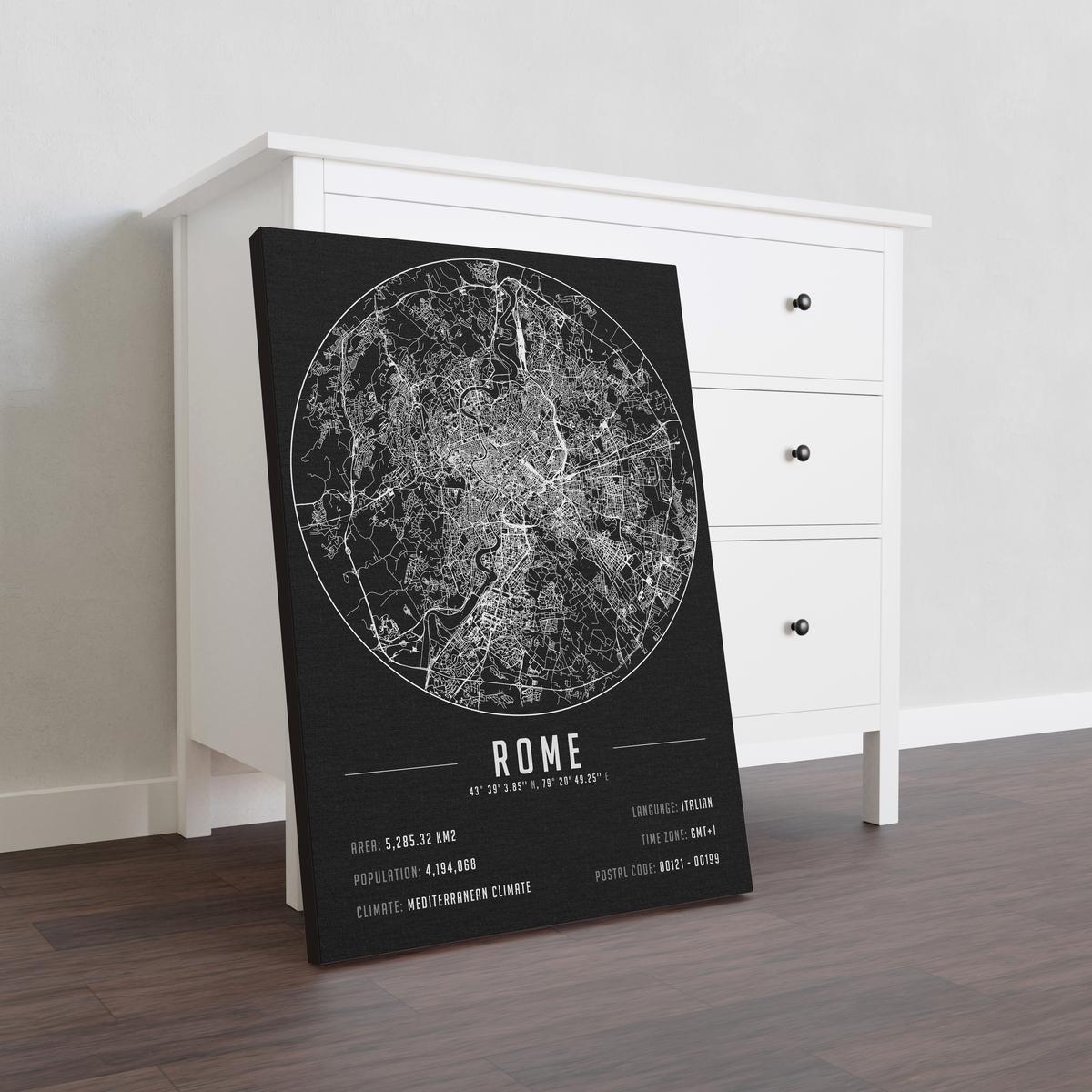 Rome temalı kanvas tablo, 50x70 cm, siyah beyaz, ahşap çerçeveli, modern minimalist duvar dekorasyonu için ideal tasarım